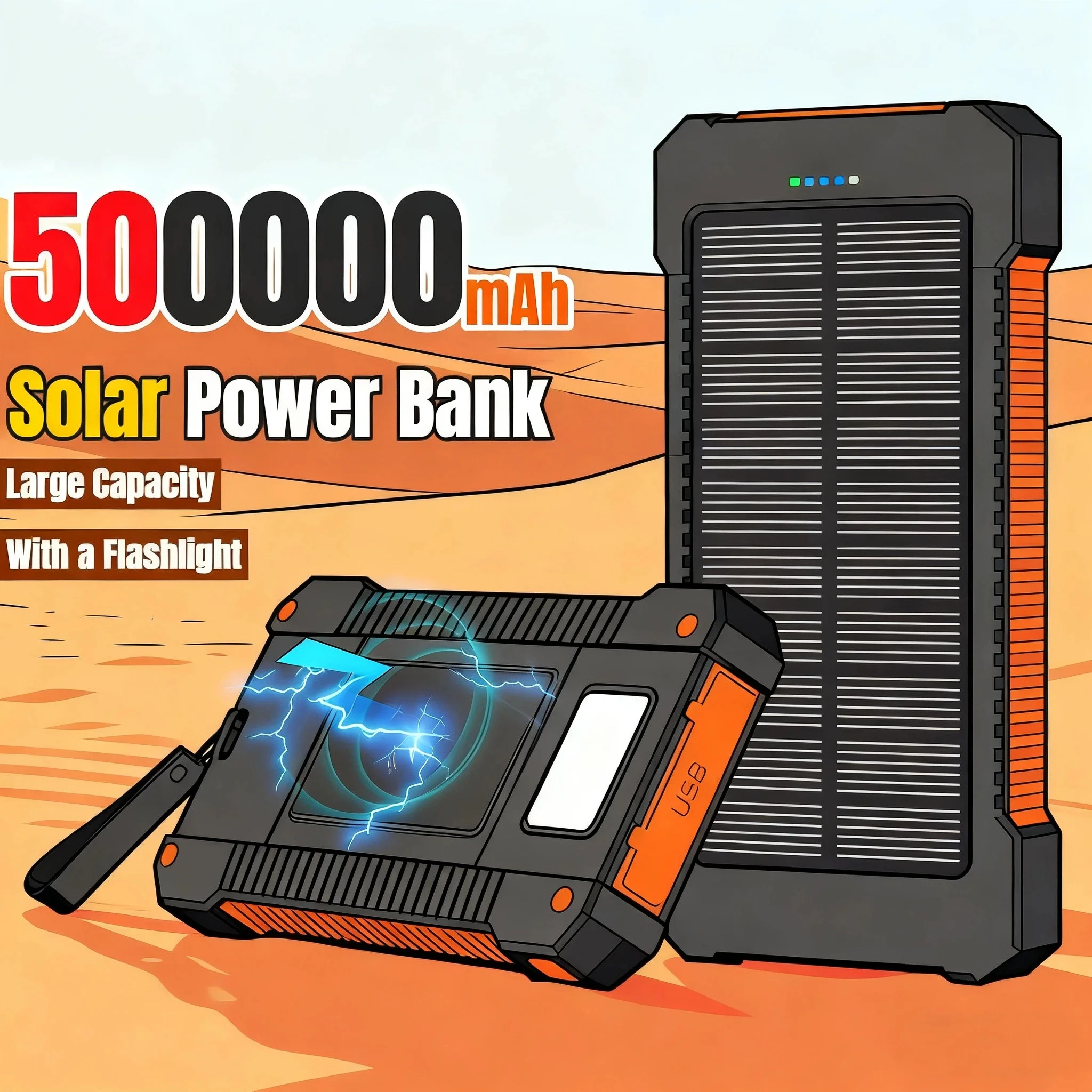 500000mAh Güneş Enerjili Power - Solar Emergency Charger incelemesi ve fiyatı